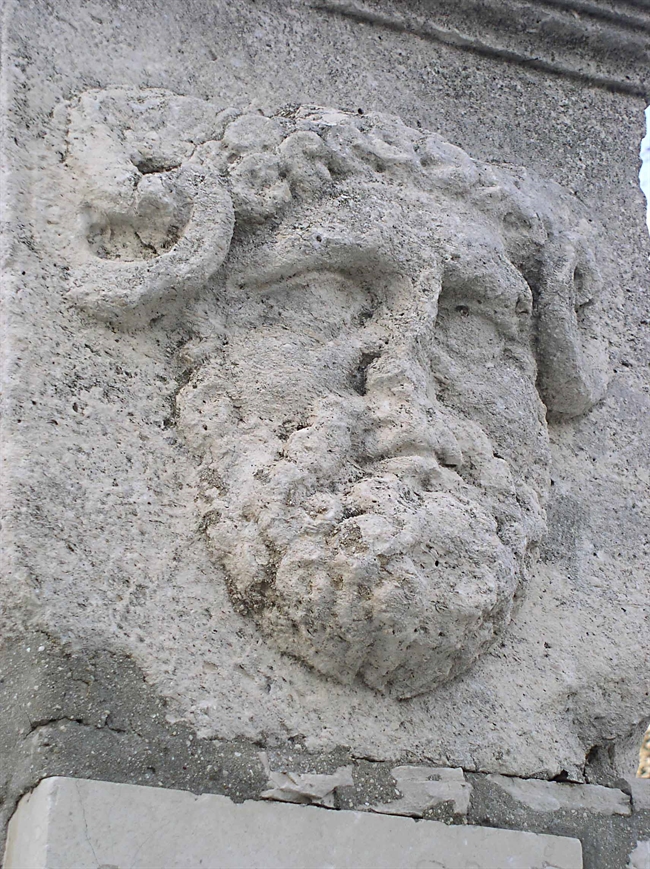 Monolith stone block with protome of Jupiter-Ammon